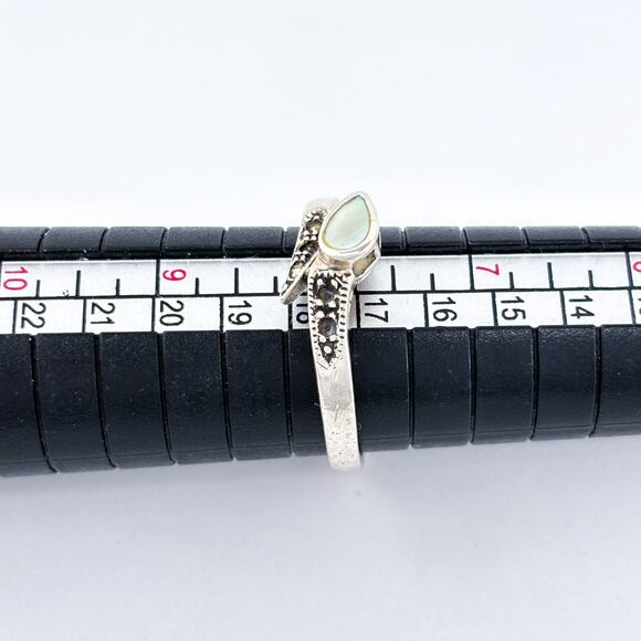AS IS MISSING STONES Sterling Silver 925 Mother of Pearl Marcasite Ring Size 8 - Picture 8 of 10